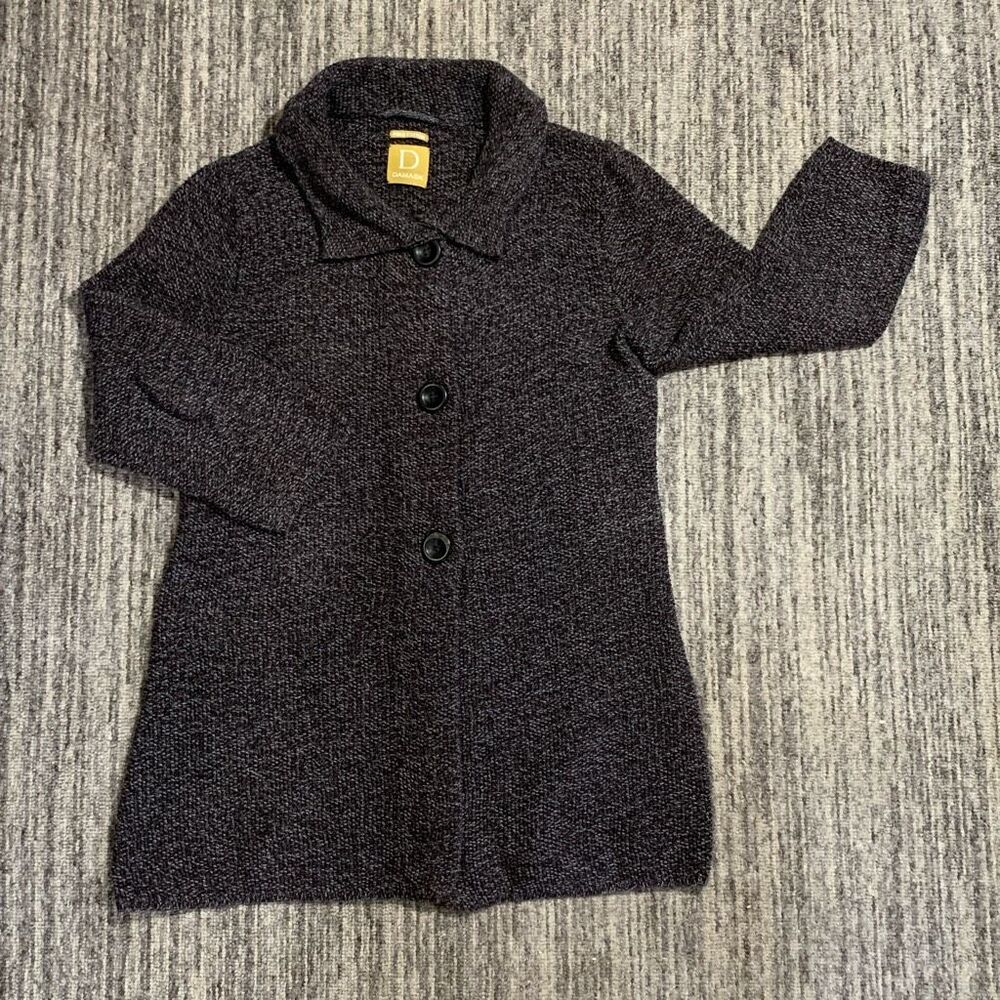 Damask Women's Small Brown Pima Cotton Coatigan Shacket Buttoned Long Collared